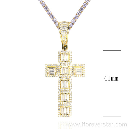 Hip hop cubic zirconia gold plated cross pendant